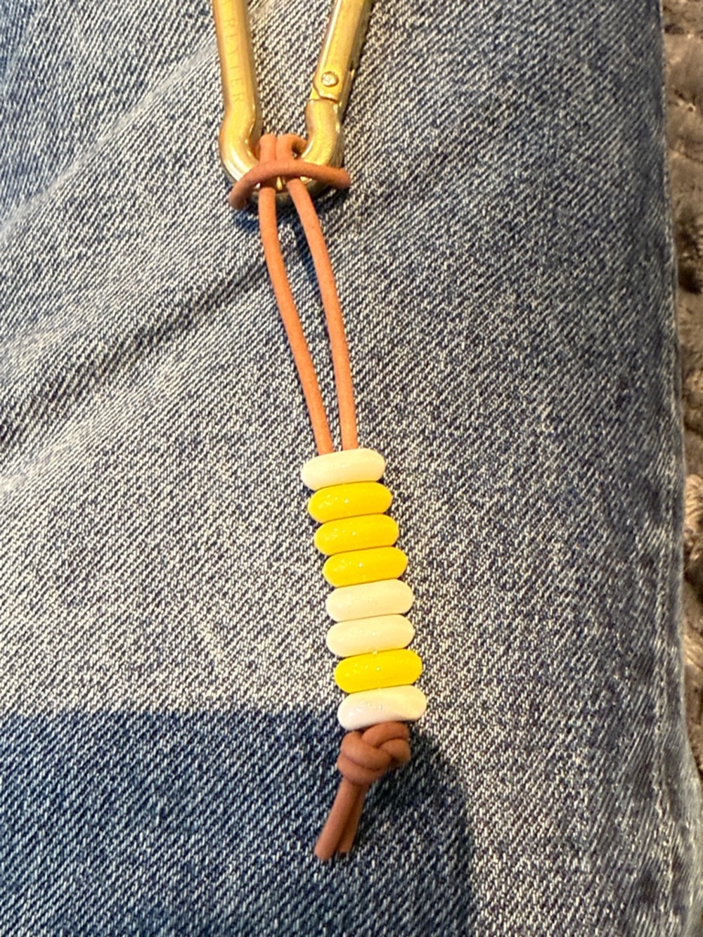 Adina Reyter beaded  Keychain Charm in Yellow and White 935